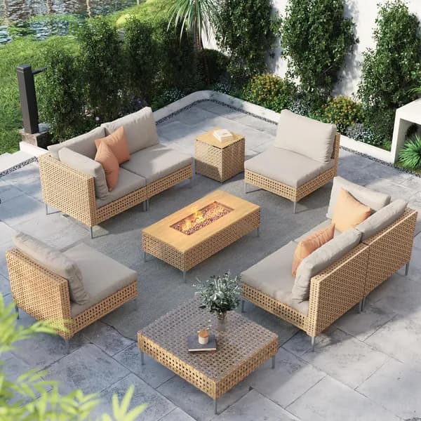 Grand Patio 9-Piece Set: Style, Comfort, and Fire Pit Living Redefined Cover