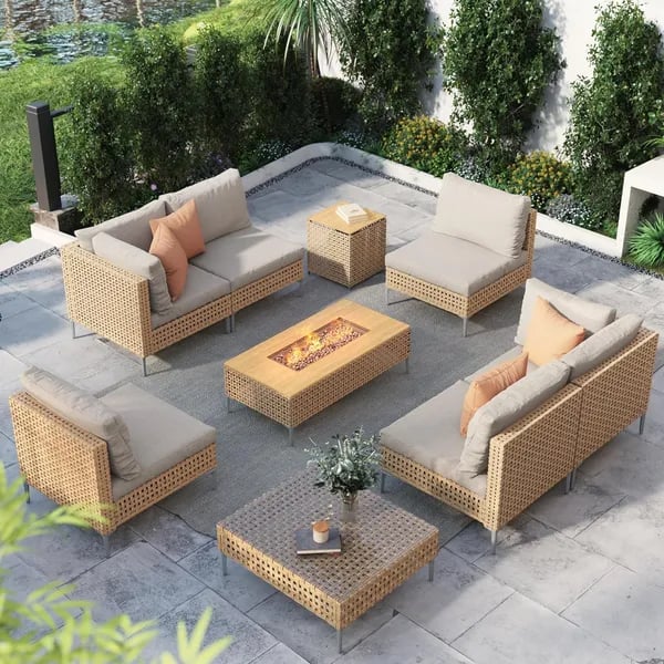 Grand Patio 9-Piece Set: Style, Comfort, and Fire Pit Living Redefined Cover